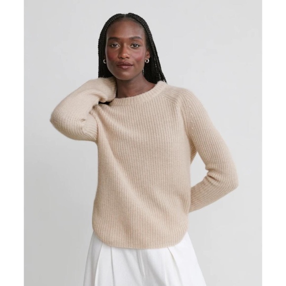 Jenni Kayne Tan Ribbed Crew Neck Sweater - Picture 1 of 8